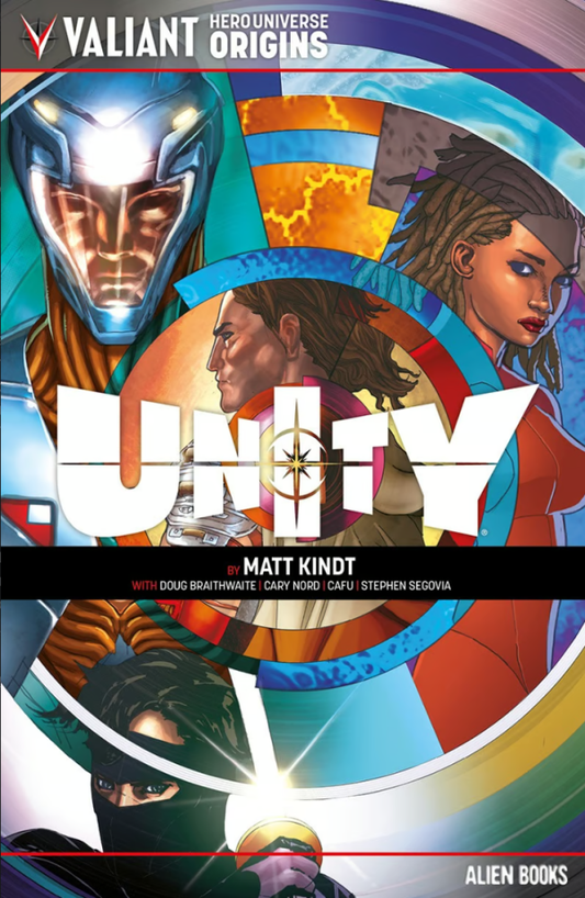 Comic book cover featuring characters from the Valiant Universe with colorful design elements.