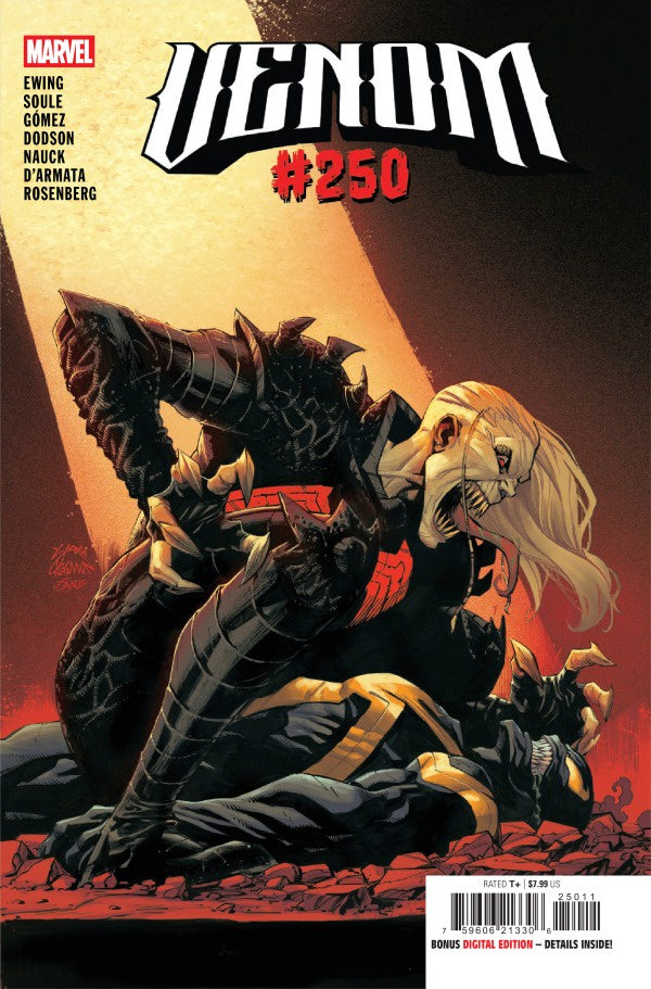 Comic book cover featuring two characters in a dynamic pose with 'Venom' issue number 250 displayed.