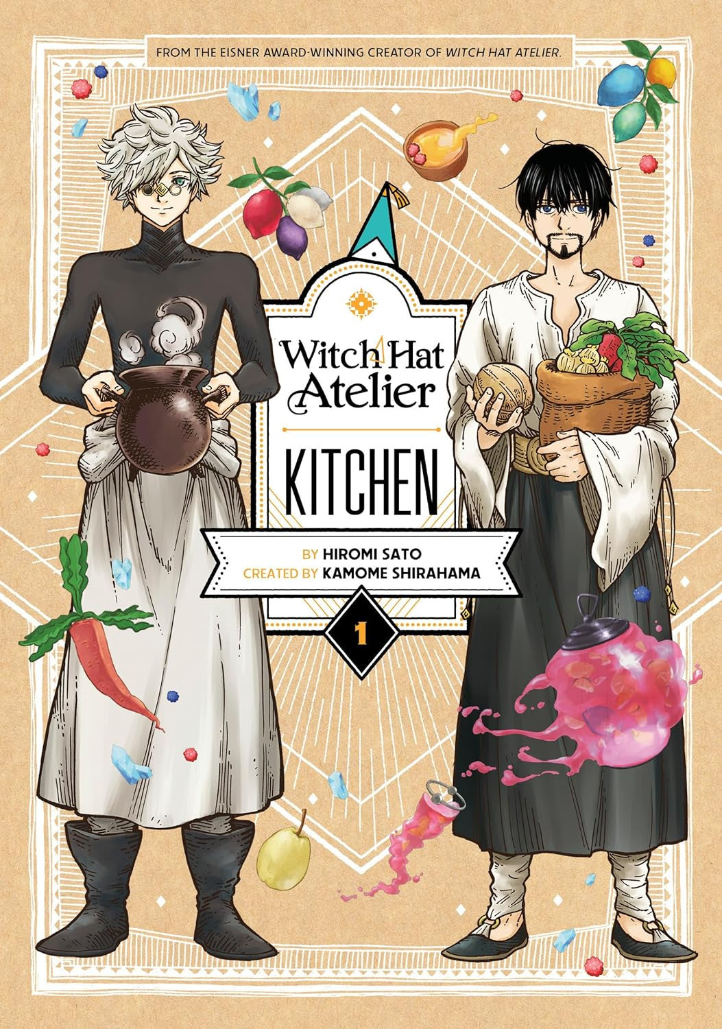 Witch Hat Atelier Kitchen (Paperback) Vol. 01 Cover of 'Witch Hat Atelier Kitchen' with two characters and decorative elements on a beige background.