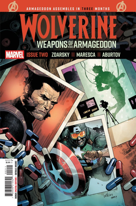 Comic book cover featuring Wolverine and Captain America with 'Weapons of Armageddon' text.