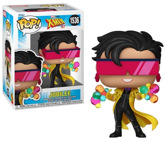 Funko Pop! Jubilee figure from X-Men series with packaging on a white background