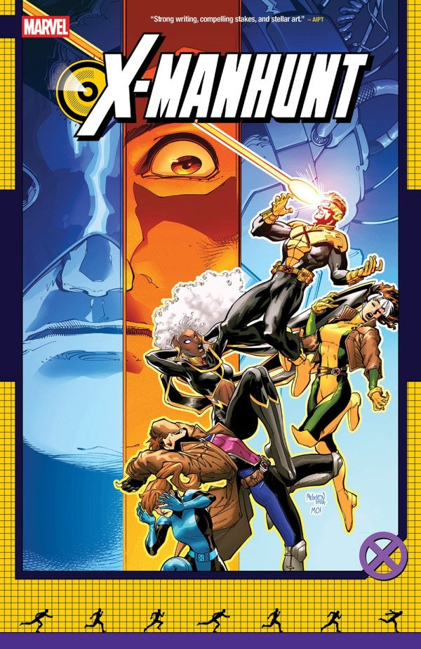 Comic book cover of X-Manhunt featuring superhero characters in action poses.