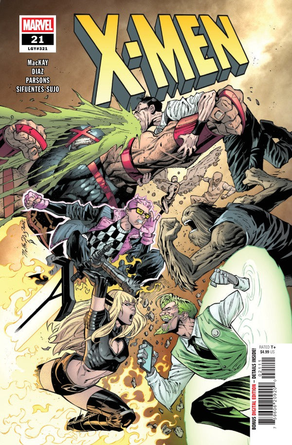 Comic book cover featuring X-Men characters in action with Marvel logo.