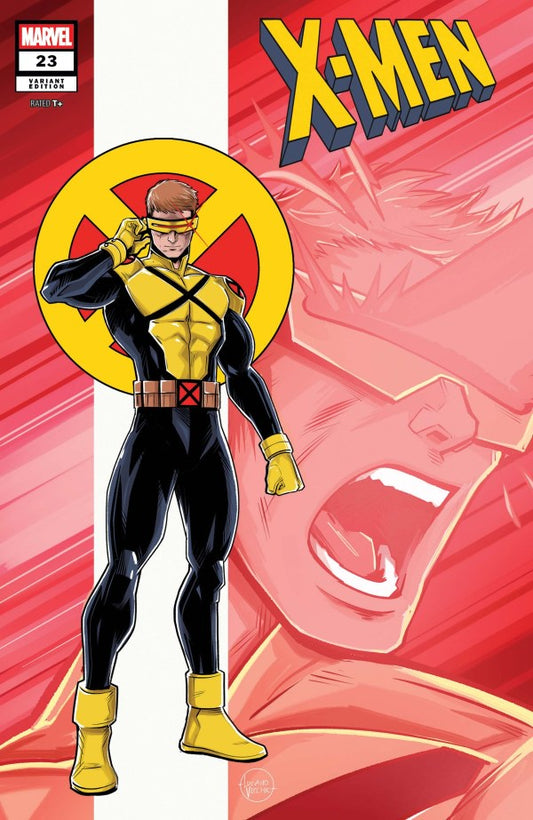 Comic book cover featuring a superhero in a yellow and black suit with a red background