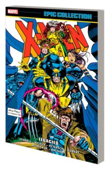 Comic book collection featuring X-Men characters on a blue and red background