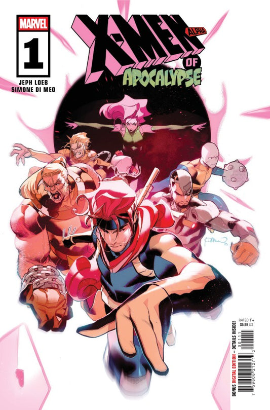Comic book cover featuring characters from 'X-Men of Apocalypse' with a pink and black background.