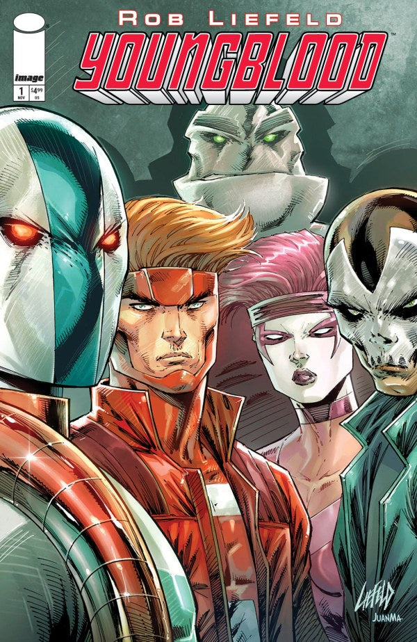 Comic book cover featuring characters from 'Youngblood' with Rob Liefeld's name displayed.
