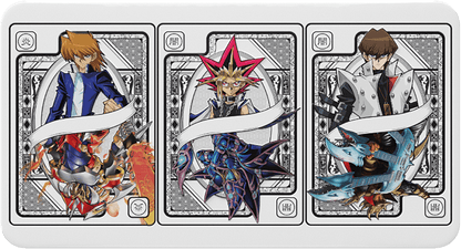Three trading cards featuring animated characters with dynamic poses on a white background.