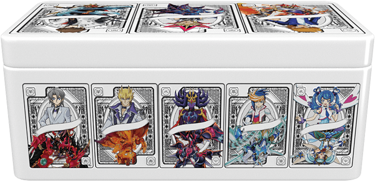 Card holder with illustrated card designs featuring various characters on a white background