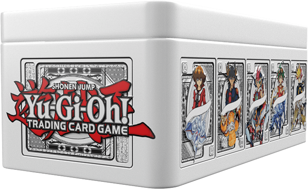 Yu-Gi-Oh! trading card game packaging with character illustrations on a white background