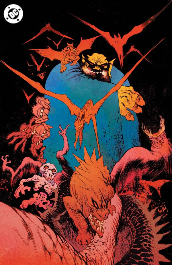 Comic book cover art featuring a blue planet surrounded by red and orange monsters, creatures, and bats on a black background, with a DC Comics logo in the top-left corner.