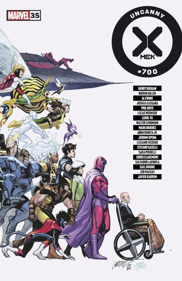 Cover of 'Uncanny X-Men' comic book with characters and Marvel logo.