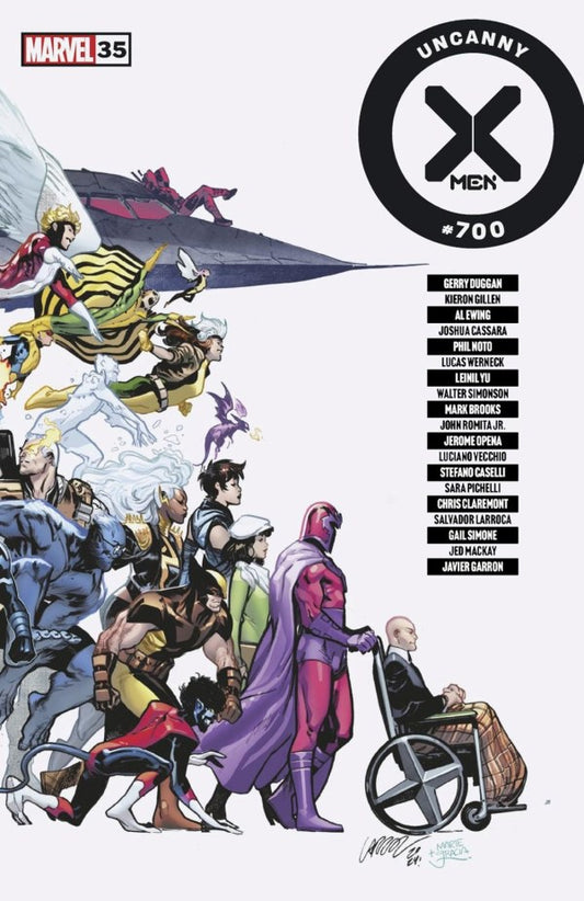 Cover of 'Uncanny X-Men' comic book with characters and Marvel logo.