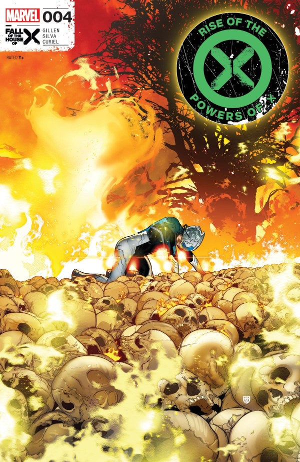 Comic book cover featuring a character amidst skulls with 'Rise of the Powers' logo.