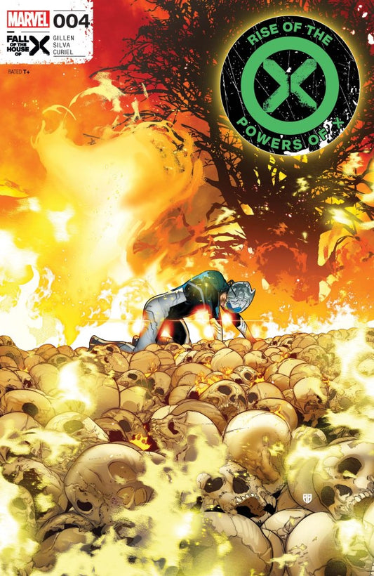 Comic book cover featuring a character amidst skulls with 'Rise of the Powers' logo.