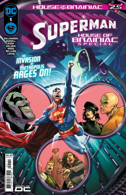 Superman comic book cover featuring characters and text related to 'House of Brainiac'.