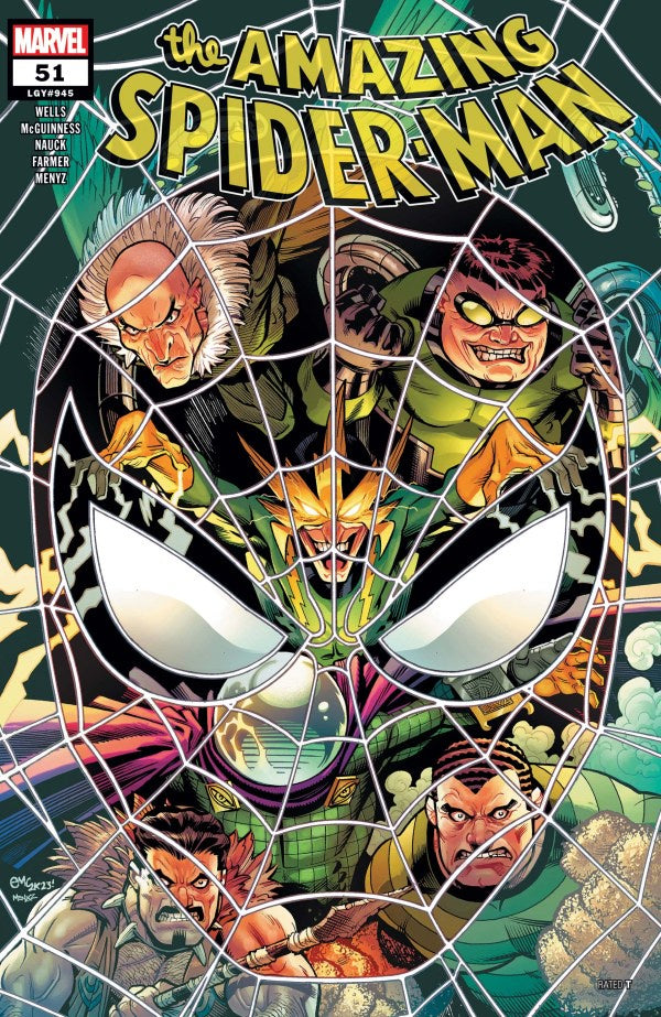 Comic book cover of 'The Amazing Spider-Man' featuring Spider-Man's face and multiple characters.