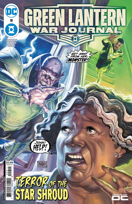 Comic book cover of 'Green Lantern War Journal' featuring a character with a green lantern and another character with a worried expression.