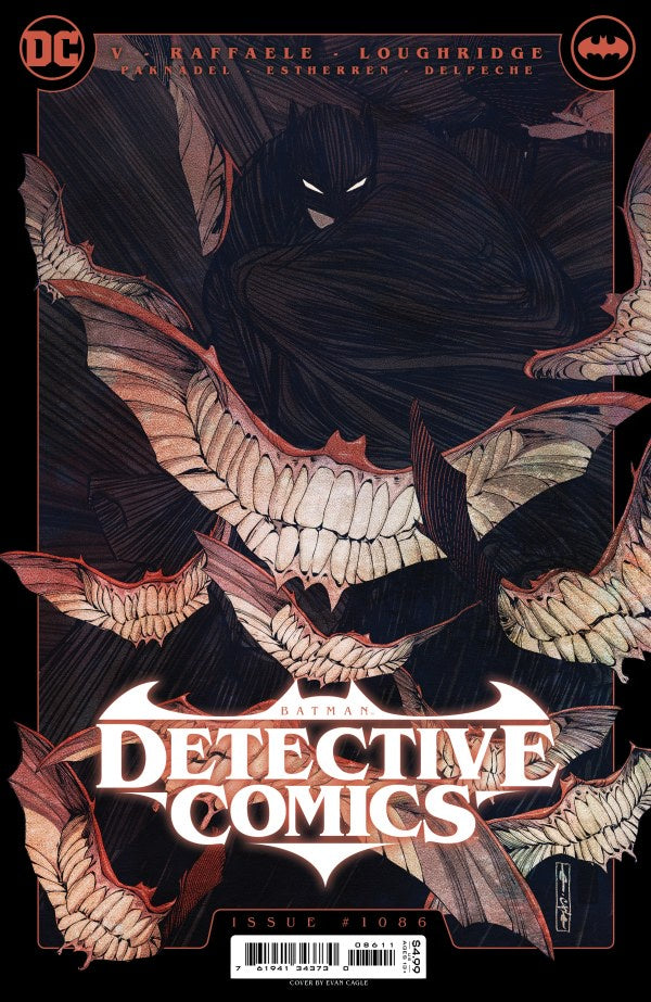 Comic book cover of Detective Comics featuring a dark silhouette with wings.