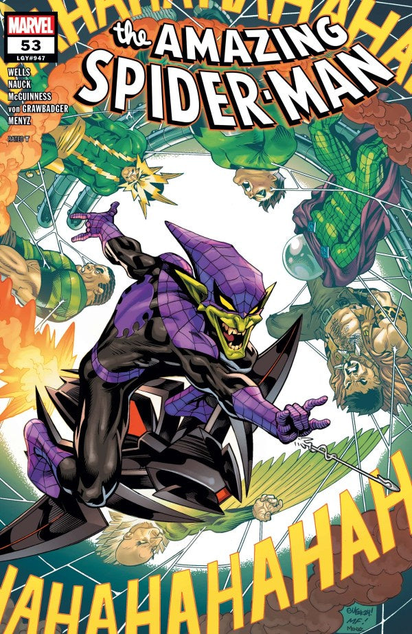 Comic book cover featuring Spider-Man in a black and purple suit with 'Amazing Spider-Man' title.