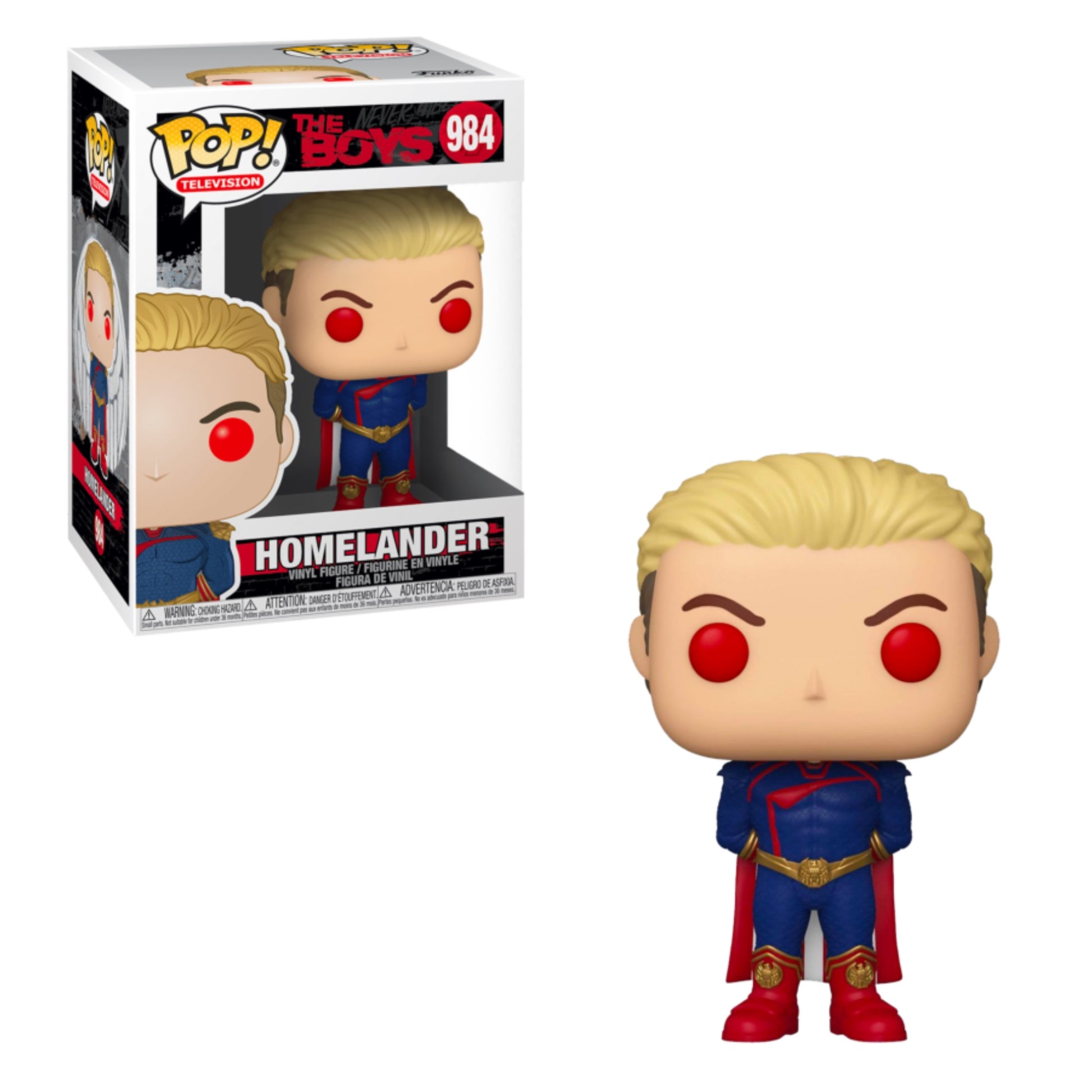 A Funko POP! Television vinyl figure of Homelander from the Amazon Prime series, packaged in a window box.