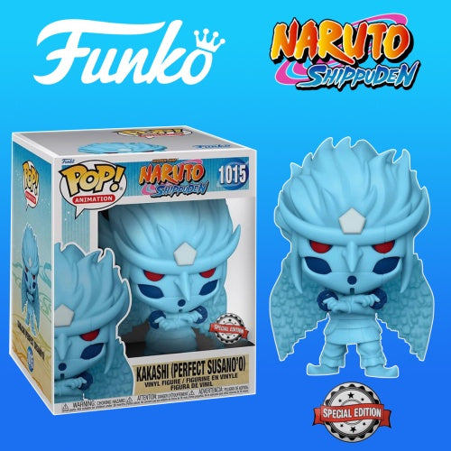 A Funko Pop! Animation vinyl figure of Kakashi from Naruto Shippuden, with a blue hair and outfit, displayed in the original packaging.
